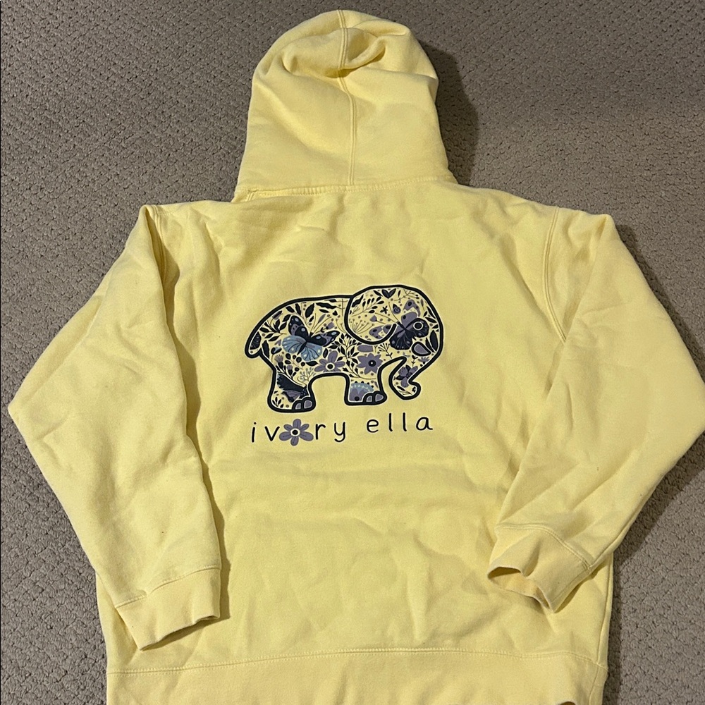 Ivory Ella Pastel Yellow Hoodie with Blue Elephant